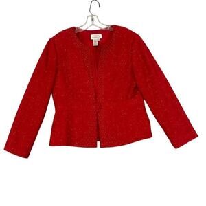 Vintage Adrianna Papell Blazer Jacket Women's Size 14 Red Beaded Holiday Mature